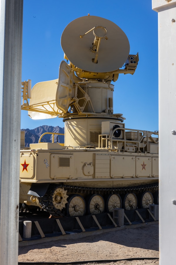 A SA-6 Gainful Surface-to-Air Missile Defense System operates at Berry M. Goldwater Range in support of suppression of enemy air defense training during Exercise Steel Knight 23.2, Arizona, Dec. 10, 2023. SEAD training increases the ability of fifth-generation fighter pilots to enter the fight first, strike targets deep within an enemy air defense system, and enable follow on strikes by supporting weapons platforms. Steel Knight 23.2 is a three-phase exercise designed to train I Marine Expeditionary Force in the planning, deployment and command and control of a joint force against a peer or near-peer adversary combat force and enhance existing live-fire and enhance existing live-fire and maneuver capabilities of the Marine Air-Ground Task Force. (U.S. Marine Corps photo by Lance Cpl. Christian Radosti)