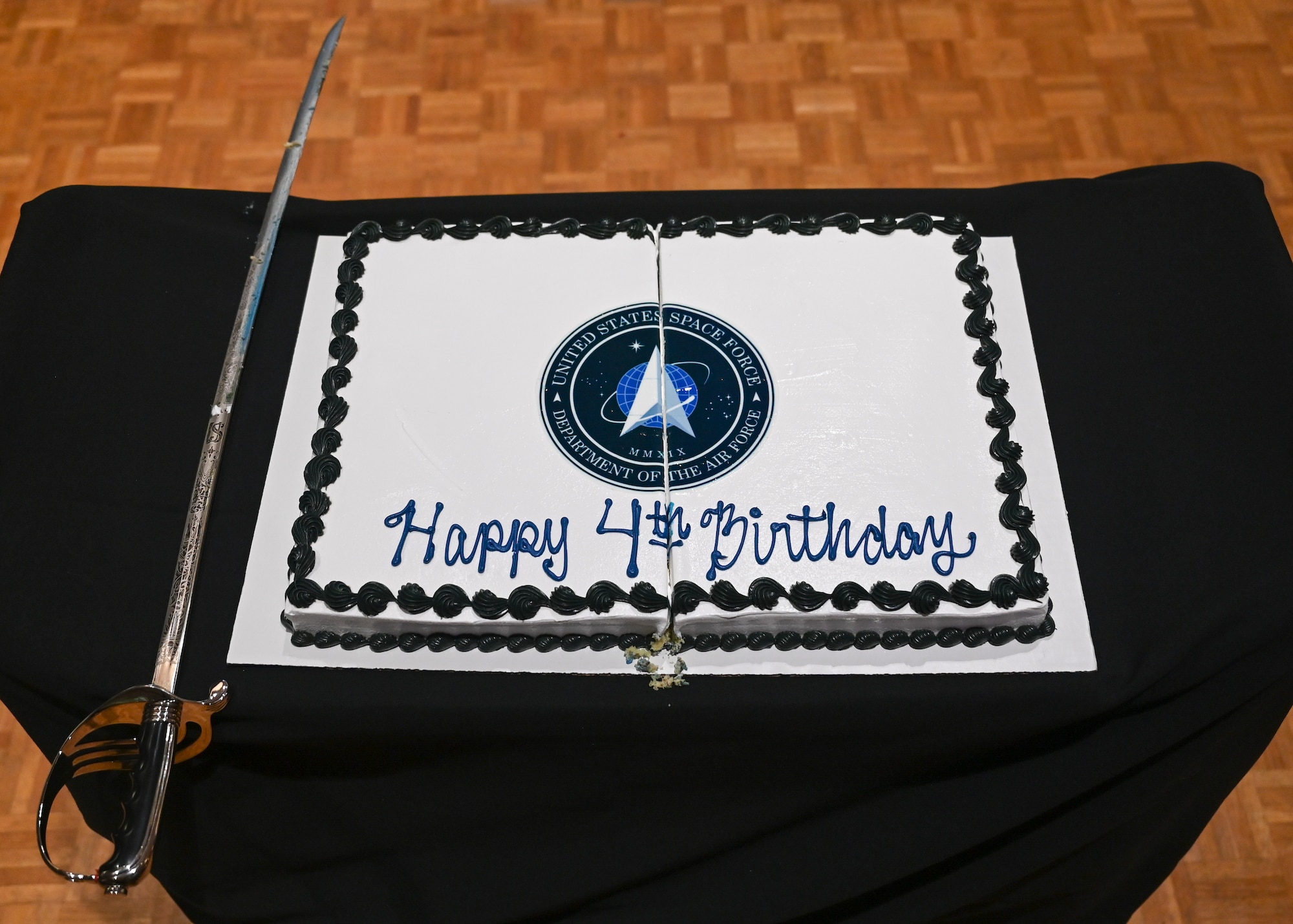 Guardians, Airmen, civilians celebrate the U.S. Space Force's fourth birthday after the official cake cutting ceremony at Vandenberg Space Force Base.