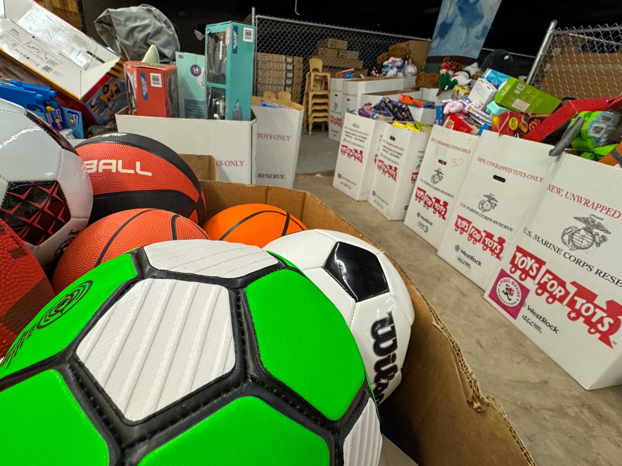 Toys stored for a Toys for Tots event Dec. 21-22, 2023, at Luke Air Force Base, Arizona.