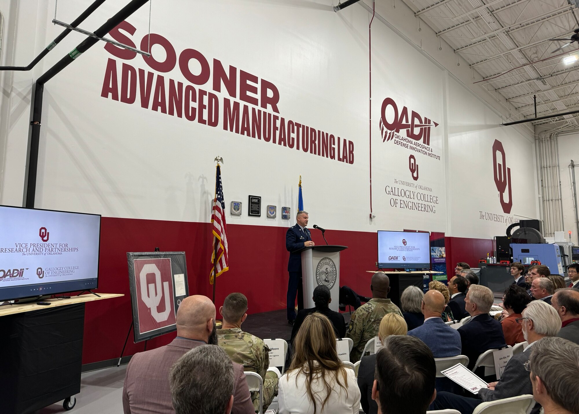 The University of Oklahoma officially opened the Sooner Advanced Manufacturing Lab during a grand opening event attended by government, military and defense industry leaders held Nov. 28.