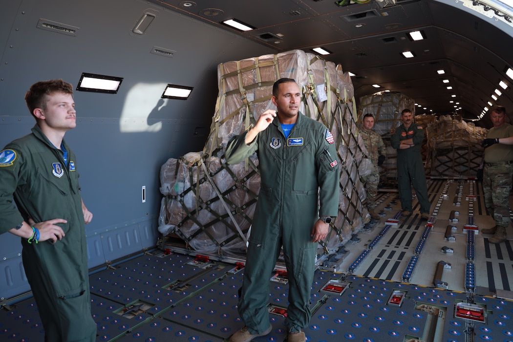 Capt. Josh Hughes, 924th Air Refueling Squadron KC-46 Pegasus pilot, approaches the runway with a cargo delivery to Honduras, Dec. 3. 2023, McConnell Air Force Base, Kansas.