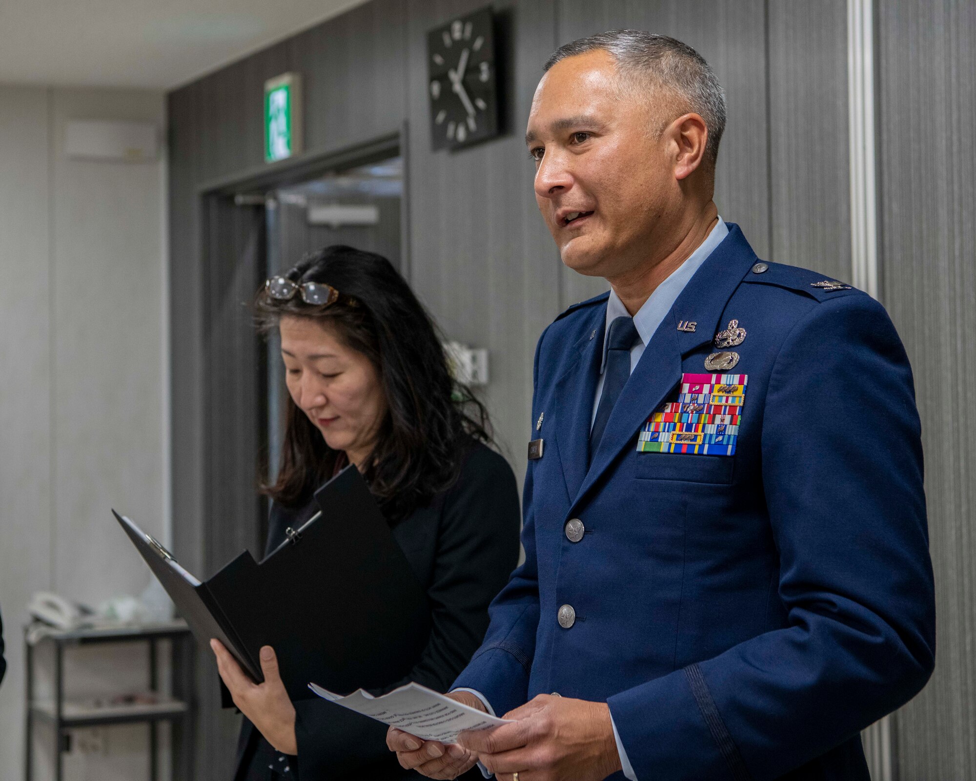 An Air Force officer delivers a speech.