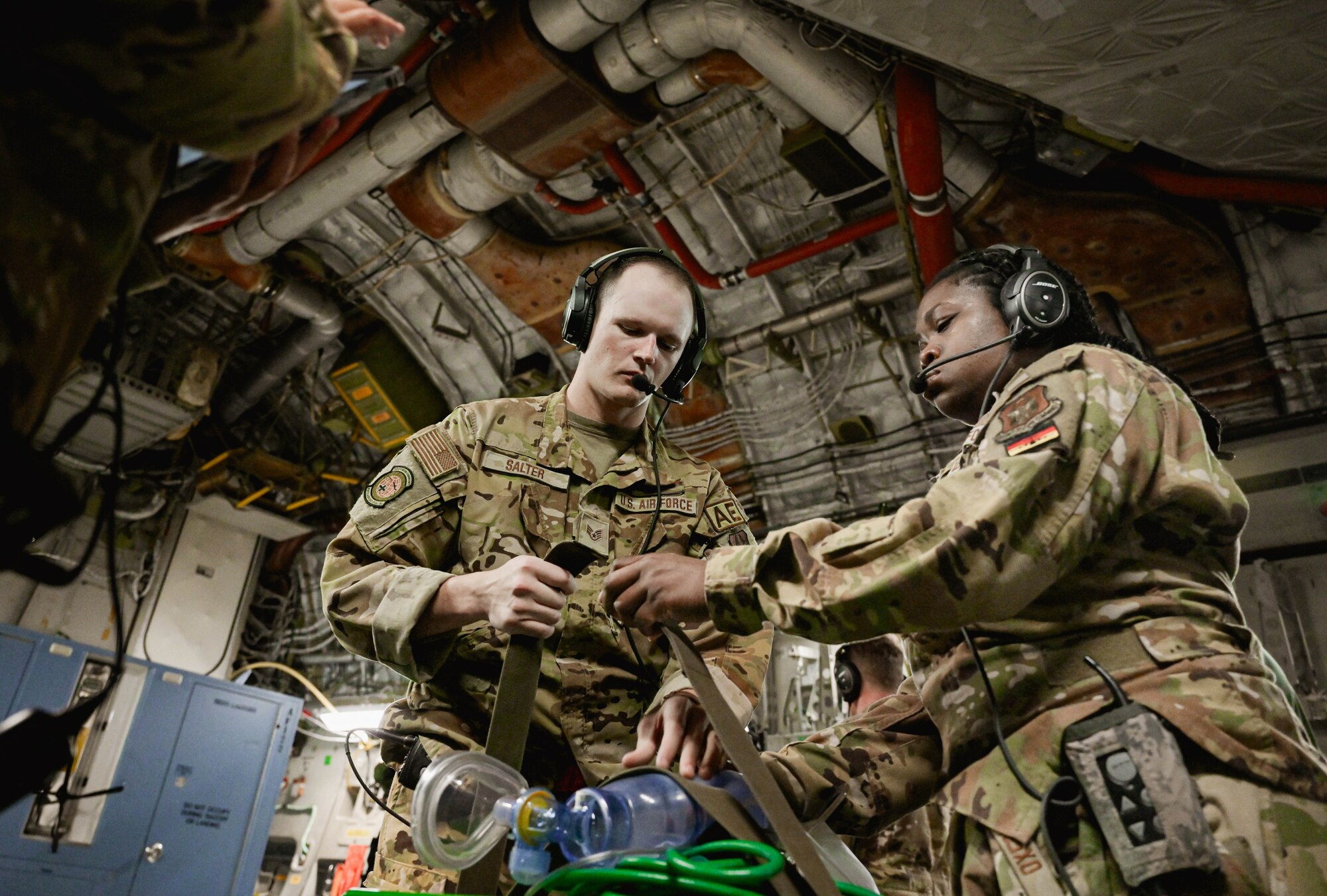 people secure medical equipment