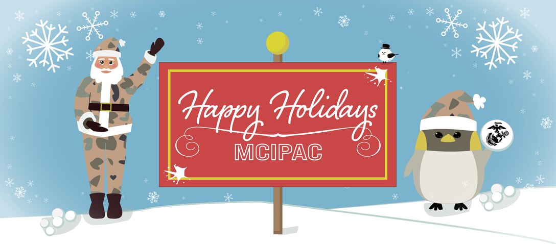 This graphic was created to celebrate the holiday season in the MCIPAC area of operation. This banner was created for use on the Facebook platform. (U.S. Marine Corps graphic by Cpl. Joanna Stauss)
