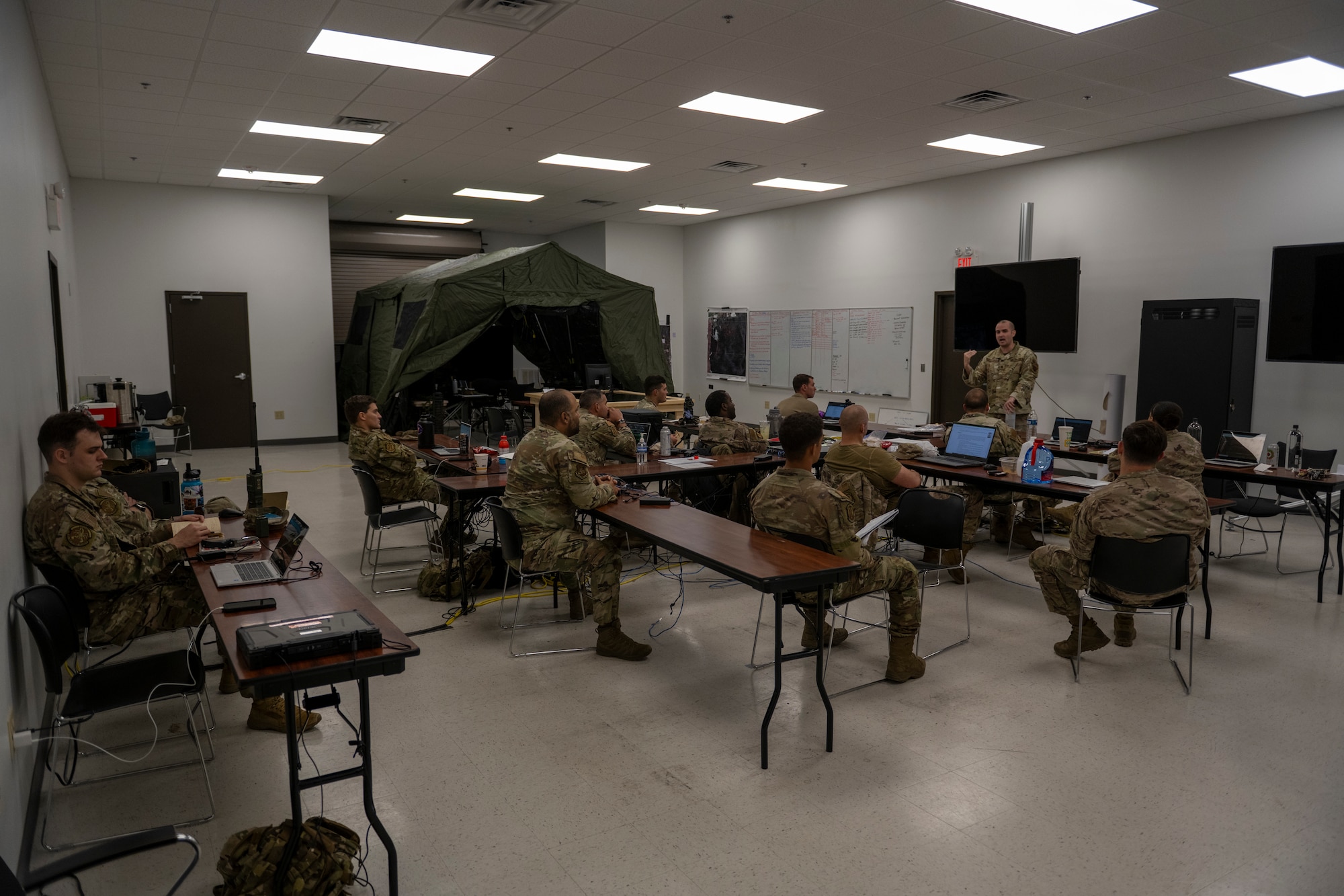 U.S. Air Force Airmen participate in a Battle Staff Course