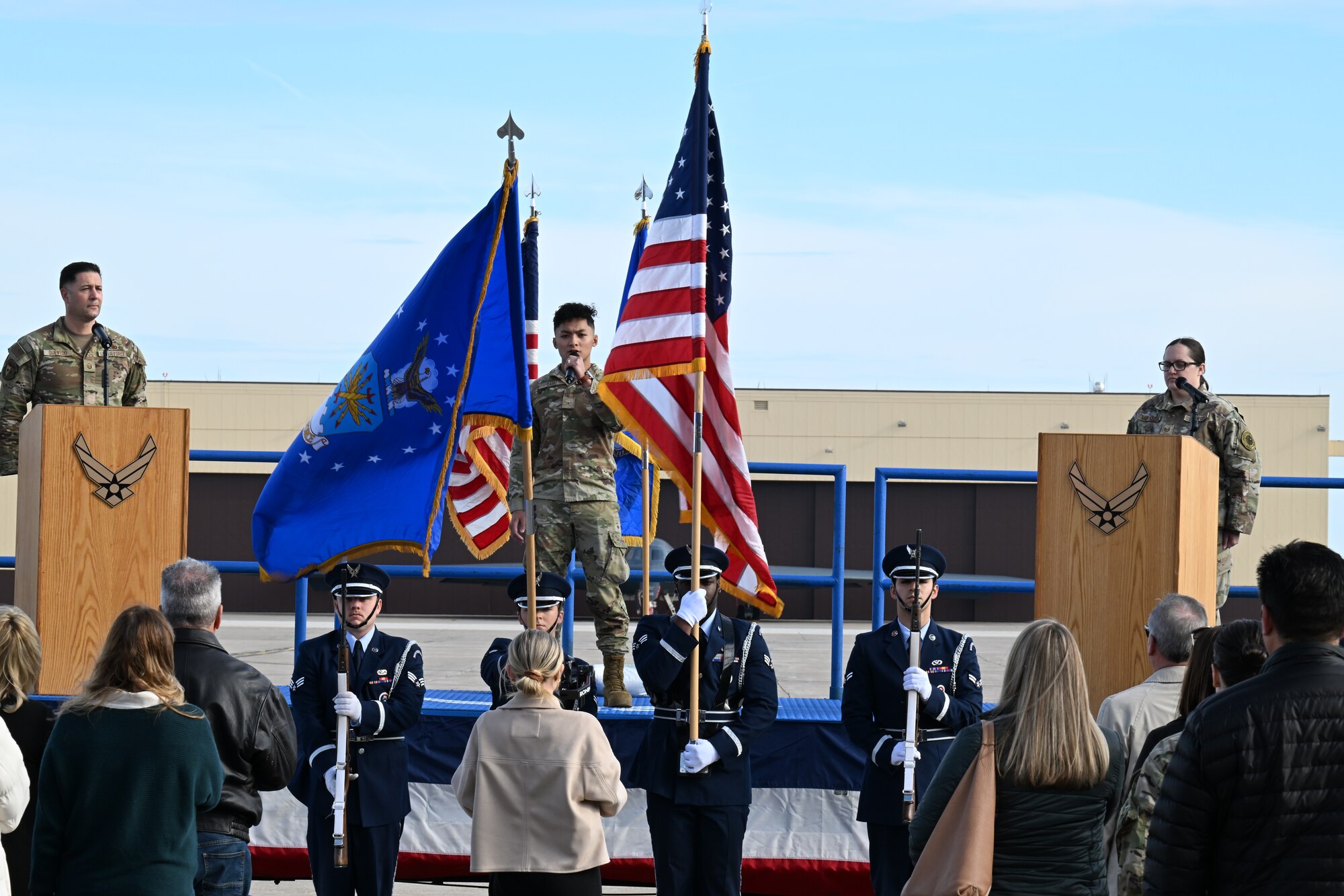 U.S. Airmen from the 509th Bomb Wing celebrate the 30th anniversary of the B-2 Spirit stealth bomber's arrival at Whiteman Air Force Base, Mo., Dec. 15, 2023. To celebrate the event, U.S. Air Force Capt. Janel Campbell, 13th Bomb Squadron B-2 pilot, Spirit 823, executed her first flight in a B-2. (U.S. Air Force photo by Airman 1st Class Matthew S. Domingos)