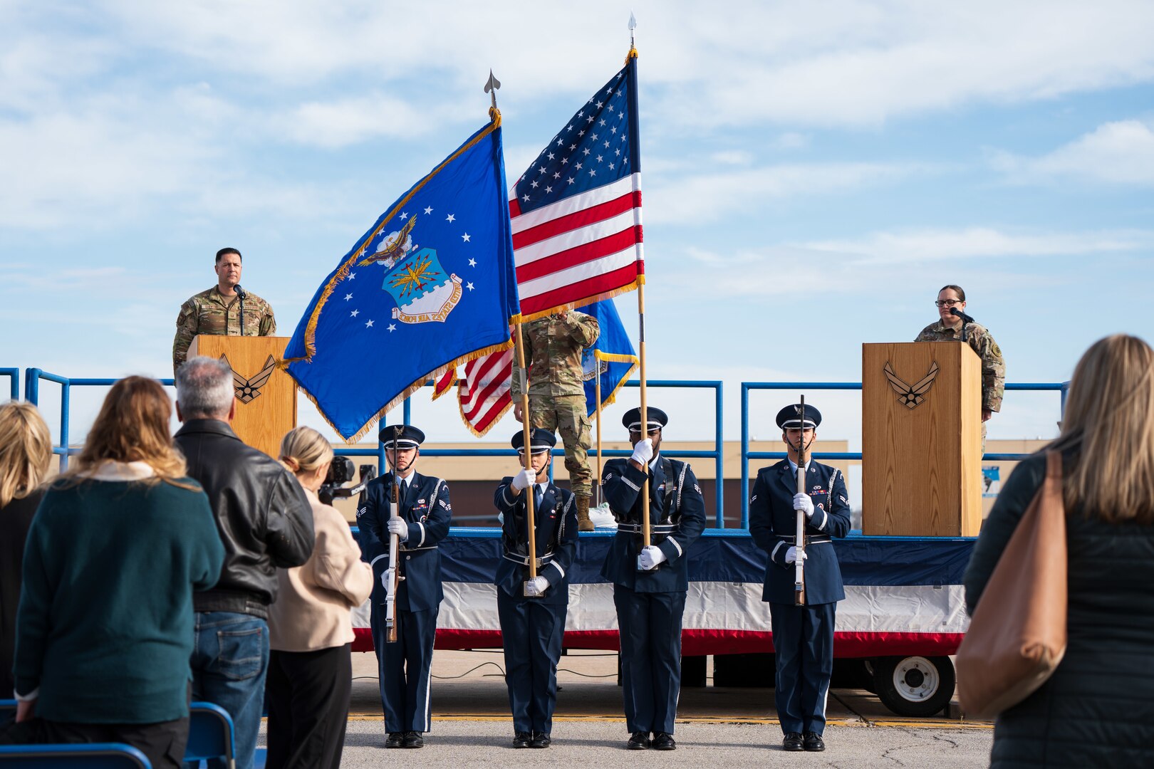 U.S. Airmen from the 509th Bomb Wing celebrate the B-2 Spirit stealth bomber’s 30th anniversary of arriving at Whiteman Air Force Base, Mo., Dec. 15, 2023. The B-2 Spirit is a multi-role bomber capable of delivering both conventional and nuclear munitions. (U.S. Air Force photo by Airman 1st Class Robert E. Hicks)