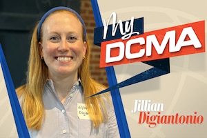 Portrait of woman smiling with graphic text that reads: "My DCMA Jillian Digiantonio"