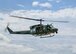 A U.S. Air Force UH-1N Iroquois, assigned to the 54th Helicopter Squadron, conducts flight operations at Minot Air Force Base, North Dakota, Aug. 16, 2023. The UH-1N is a light-lift utility helicopter used to support a wide variety of missions. (U.S. Air Force photo by Airman 1st Class Kyle Wilson)