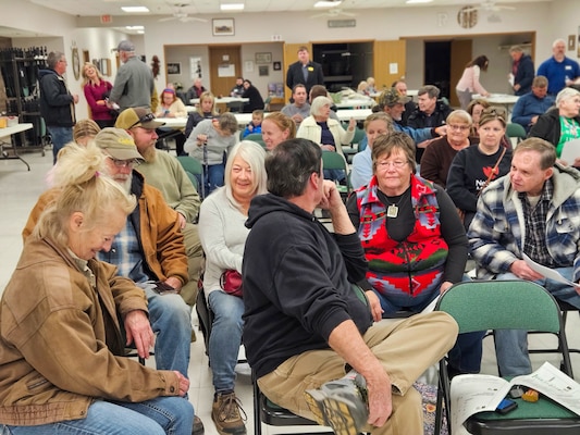 U. S. Army Corps of Engineers (USACE), Omaha District’s environmental remediation team answers questions at a public meeting at the Rand Community Center in Missouri Valley, Iowa, to provide updates on an environmental investigation project for the former Offutt Air Force Base Atlas “D” Missile Site 3, November 30, 2023.