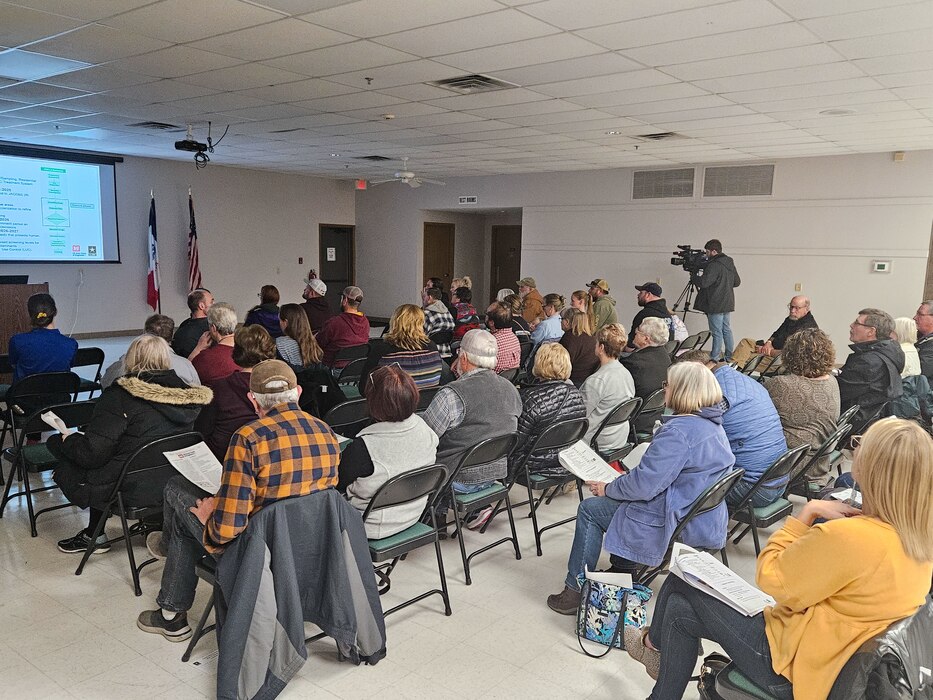 U. S. Army Corps of Engineers (USACE), Omaha District’s environmental remediation team answers questions at a public meeting at the Rand Community Center in Missouri Valley, Iowa, to provide updates on an environmental investigation project for the former Offutt Air Force Base Atlas “D” Missile Site 3, November 30, 2023.