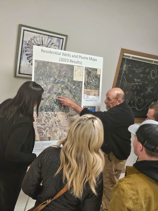 U. S. Army Corps of Engineers (USACE), Omaha District’s environmental remediation team answers questions at a public meeting at the Rand Community Center in Missouri Valley, Iowa, to provide updates on an environmental investigation project for the former Offutt Air Force Base Atlas “D” Missile Site 3, November 30, 2023.