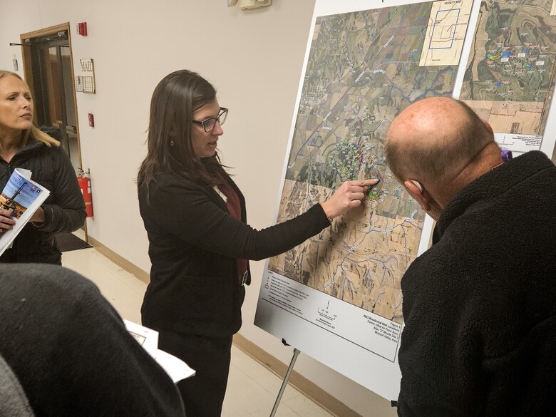 U. S. Army Corps of Engineers (USACE), Omaha District’s environmental remediation team answers questions at a public meeting at the Rand Community Center in Missouri Valley, Iowa, to provide updates on an environmental investigation project for the former Offutt Air Force Base Atlas “D” Missile Site 3, November 30, 2023.