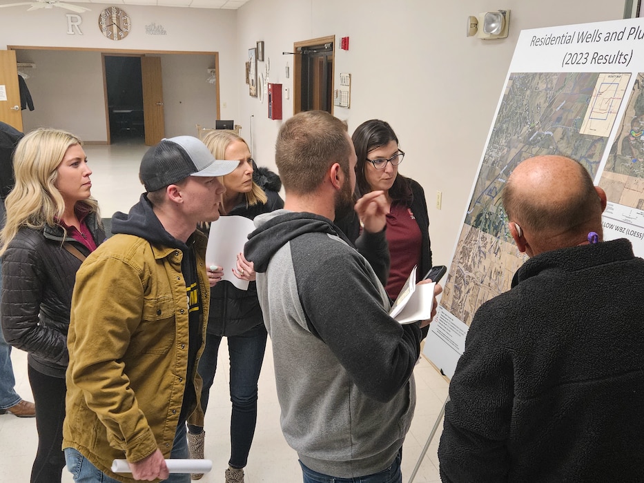 U. S. Army Corps of Engineers (USACE), Omaha District’s environmental remediation team answers questions at a public meeting at the Rand Community Center in Missouri Valley, Iowa, to provide updates on an environmental investigation project for the former Offutt Air Force Base Atlas “D” Missile Site 3, November 30, 2023.