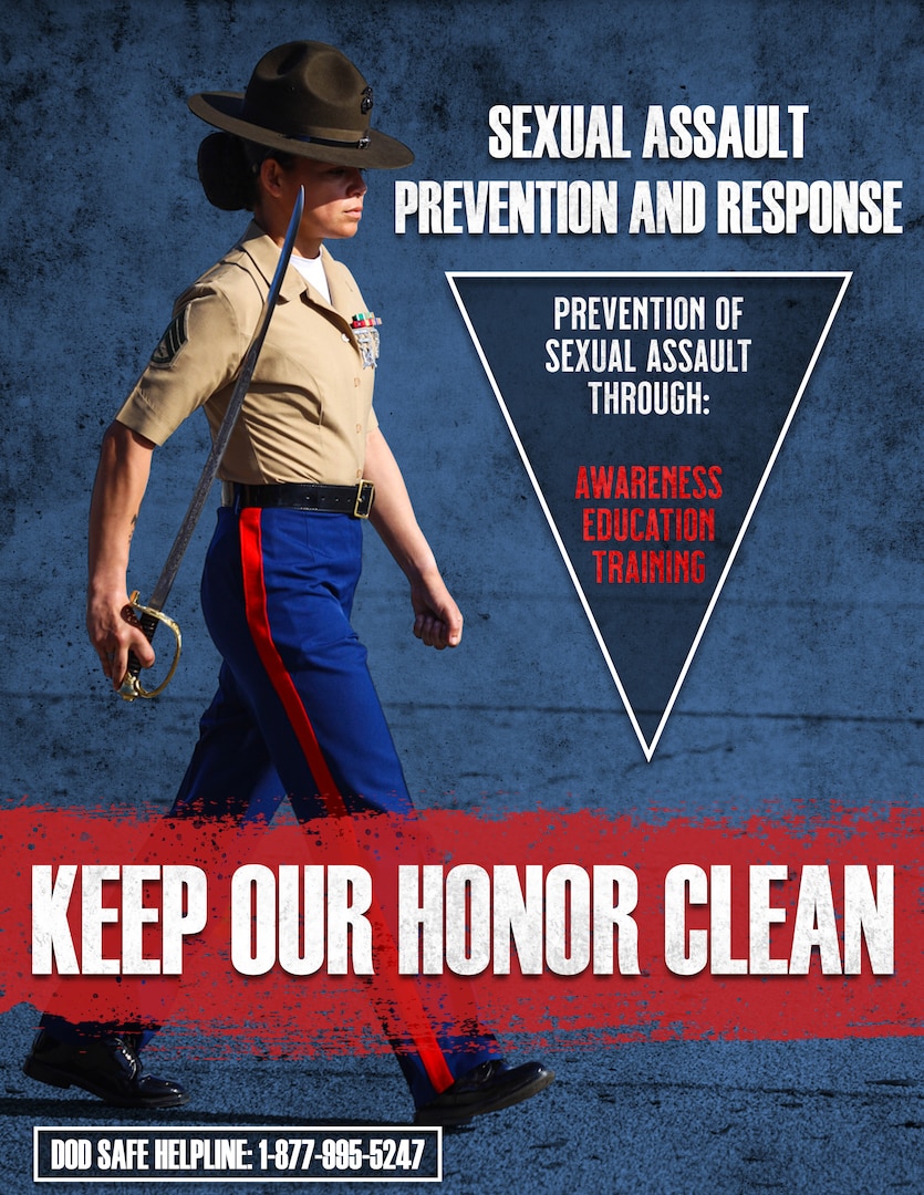 A graphic features an illustration of a Marine and the words "KEEP OUR HONOR CLEAN."