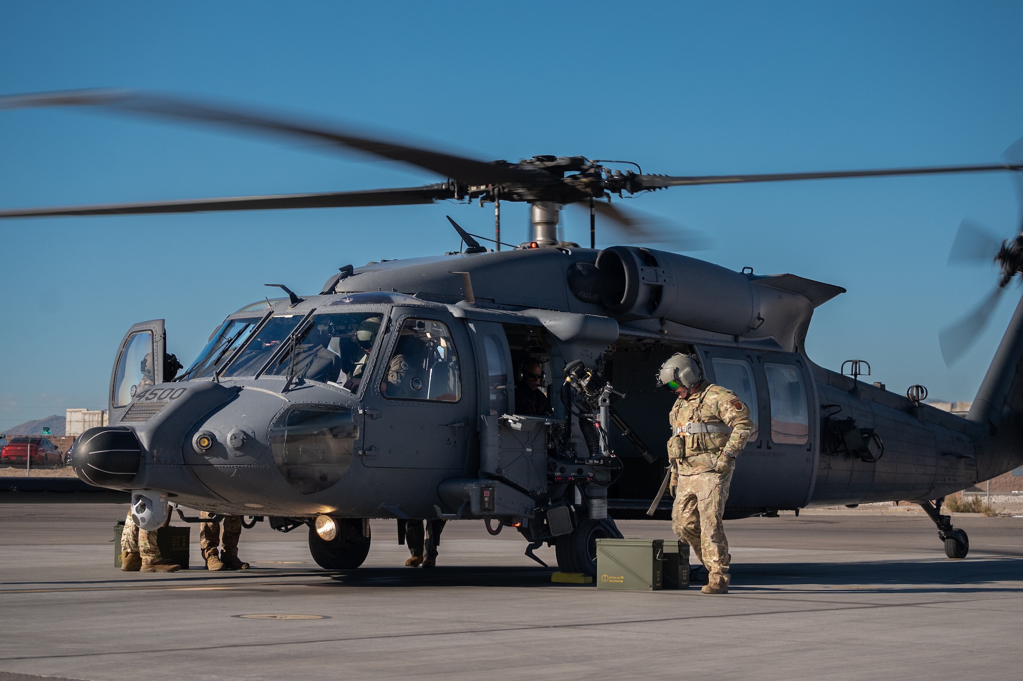 Airmen from the 88th Test and Evaluation Squadron prepare for civic leader flight at Nellis Air Force Base (AFB), Nevada, Dec. 12, 2023.
