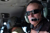 Thomas McGrath, vice president of the Air Force Association Thunderbird Chapter and president of the National Marine Corps Business Network, prepares for a civic leader flight at Nellis Air Force Base, Nevada, Dec. 12, 2023.
