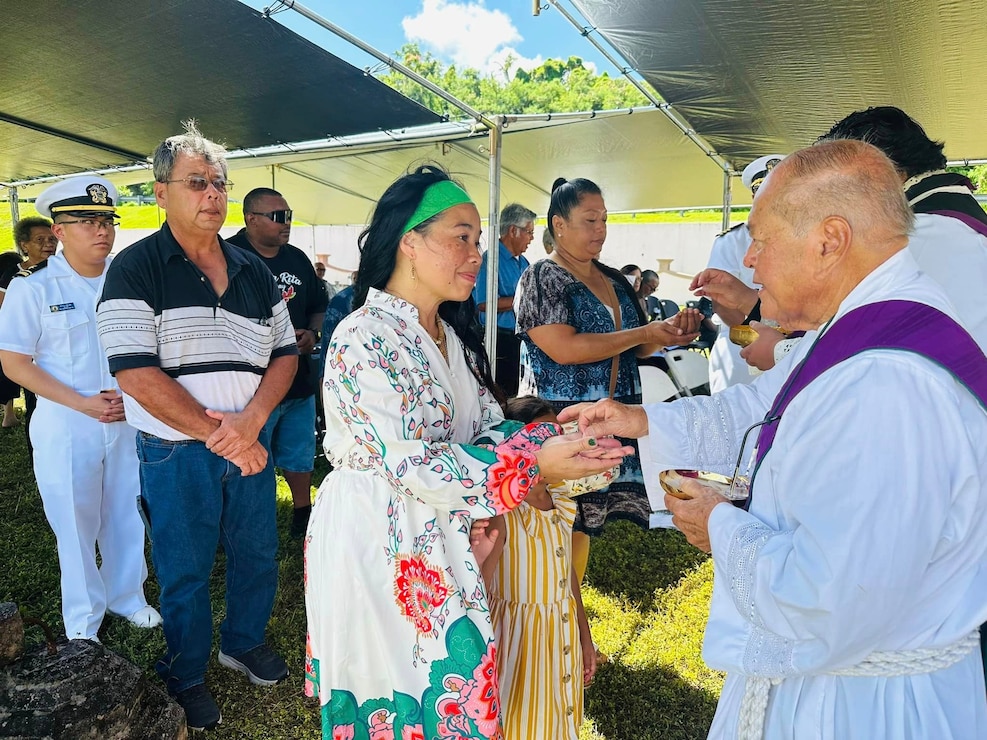 NAVAL BASE GUAM (Nov. 2, 2023) –Former Sumai residents and their descendants attended an All Souls Day Mass at Sumay Cemetery on U.S. Naval Base Guam (NBG) Nov. 2. All Souls Day is held to honor and remember those who have died. NBG, in partnership with the Sånta Rita-Sumai Mayor’s Office, has coordinated the event for the past several years.