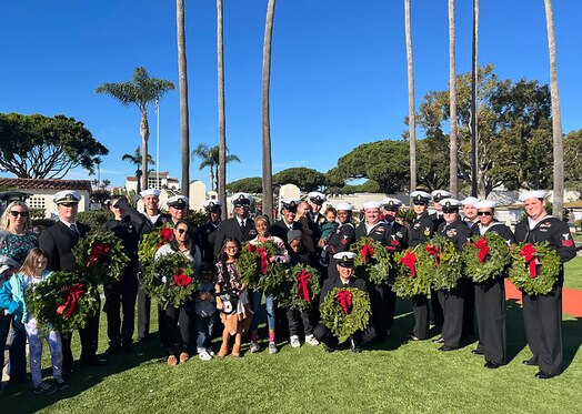  SAN DIEGO, Calif. (December 16th, 2023) Sailors from Information Warfare Training Command (IWTC) San Diego met at Fort Rosecrans National Cemetery to hear about the importance of honoring fallen service members during a ceremony and wreath laying event supported by Wreaths Across America.  IWTC San Diego, as part of the Center for Information Warfare Training (CIWT), provides a continuum of training to Navy and joint service personnel at sites across the Pacific that prepares them to conduct information warfare across the full spectrum of military operations.