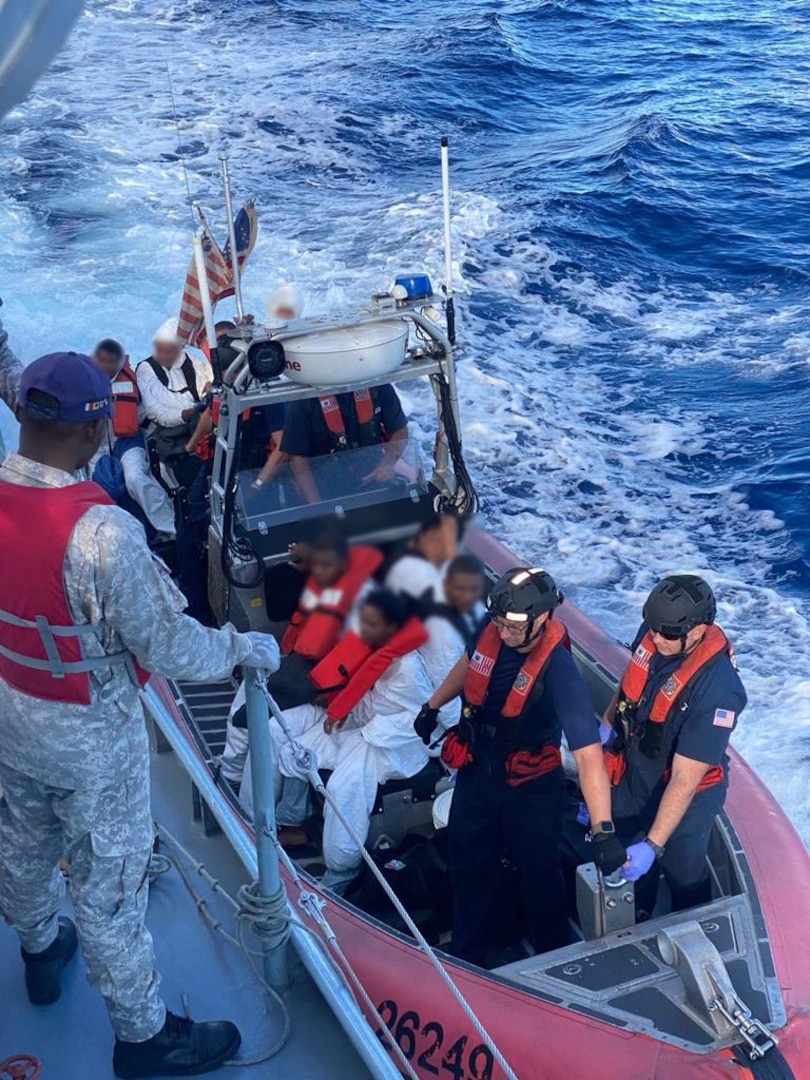 U.S. Coast Guard Cutter Joseph Napier’s crew repatriates 62 migrants to the Dominican Republic Dec. 30, 2023. Coast Guard crews interdicted three separate unlawful migrant ventures leading to the repatriation. (U.S. Coast Guard photo)