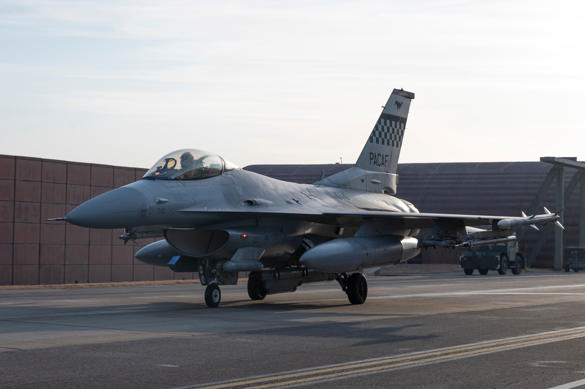 A U.S. Air Force F-16 Fighting Falcon assigned to the 36th Fighter Generation Squadron taxis to the runway as part of a training event at Osan Air Base, Republic of Korea, Jan. 31, 2023.