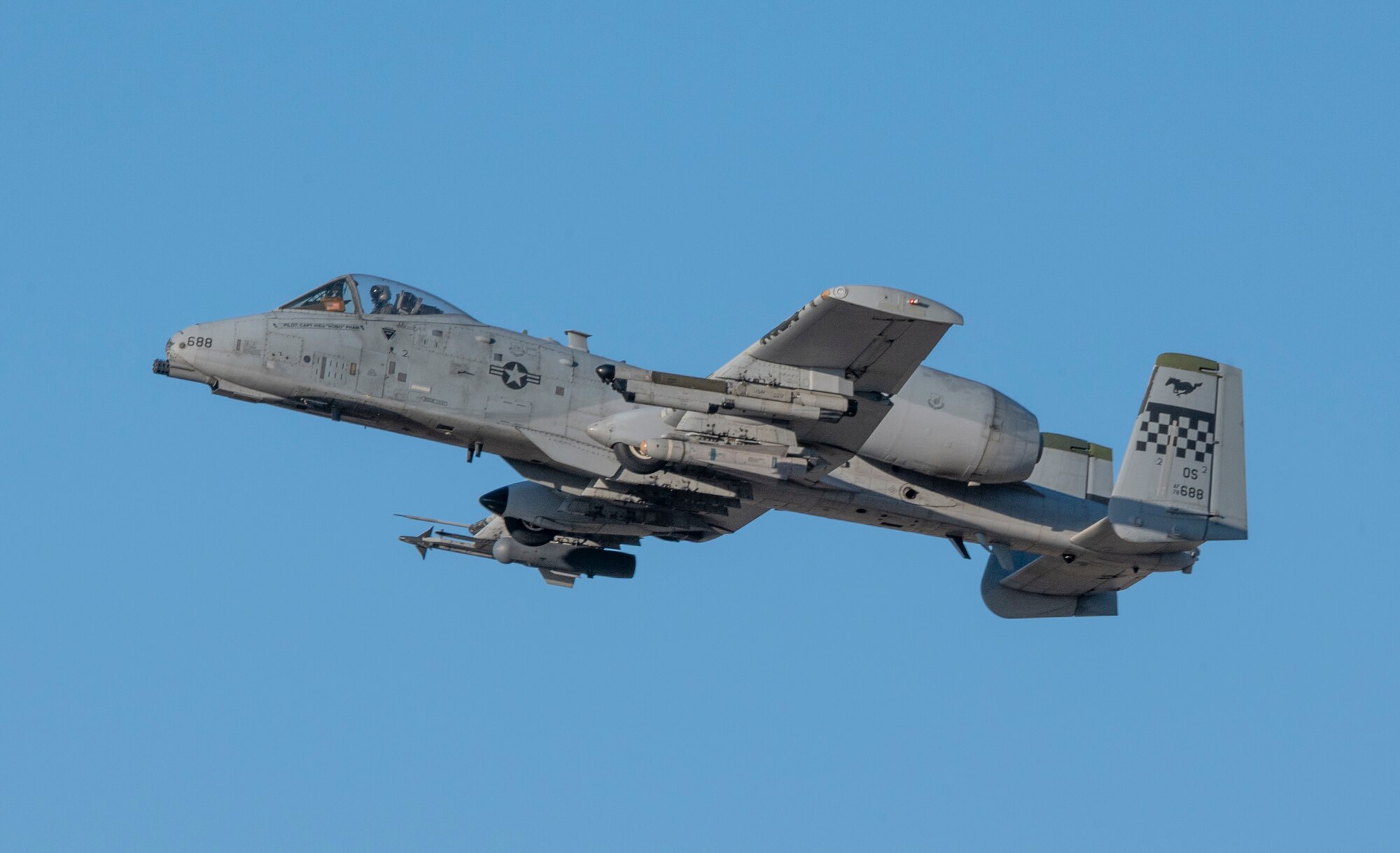 An A-10C Thunderbolt II, assigned to the 25th Fighter Squadron, takes off during a routine training event at Osan Air Base, Republic of Korea, Jan. 30, 2023. The A-10 Thunderbolt or “Warthog” made its first flight in 1972 filling the role of a close air support aircraft. (U.S. Air Force Photo by Airman 1st Class Aaron Edwards)