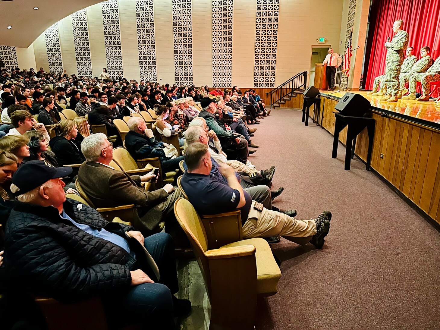 Master Chief Travis Skipper, chief of the boat of the future USS Idaho (SSN 799), speaks with students at Weiser High School in Weiser, Idaho, Jan. 26.