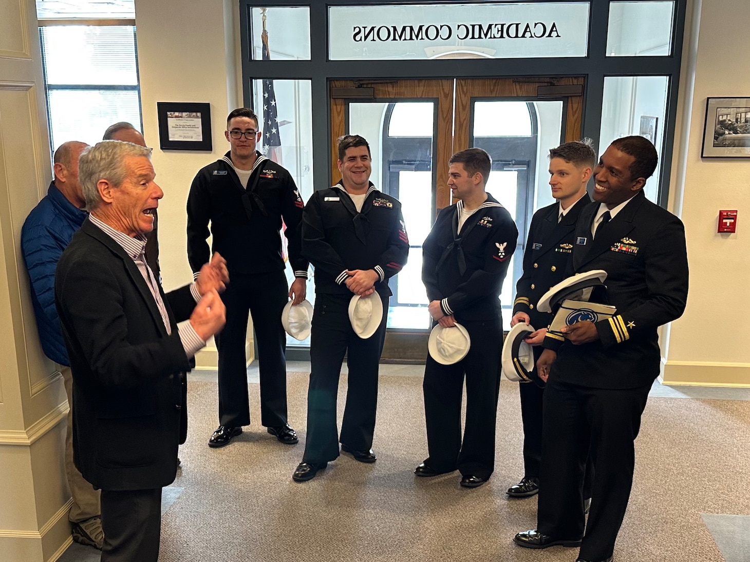 Crewmembers from the future USS Idaho (SSN 799) tour the College of Idaho in Caldwell, Idaho, Jan. 24.