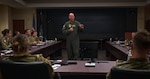 Lt. Col. Gentry Mobley, Lesser Antilles Medical Assistance Team Mission Commander, provides a briefing at U.S. Southern Command headquarters in Miami on Jan. 26, 2023.