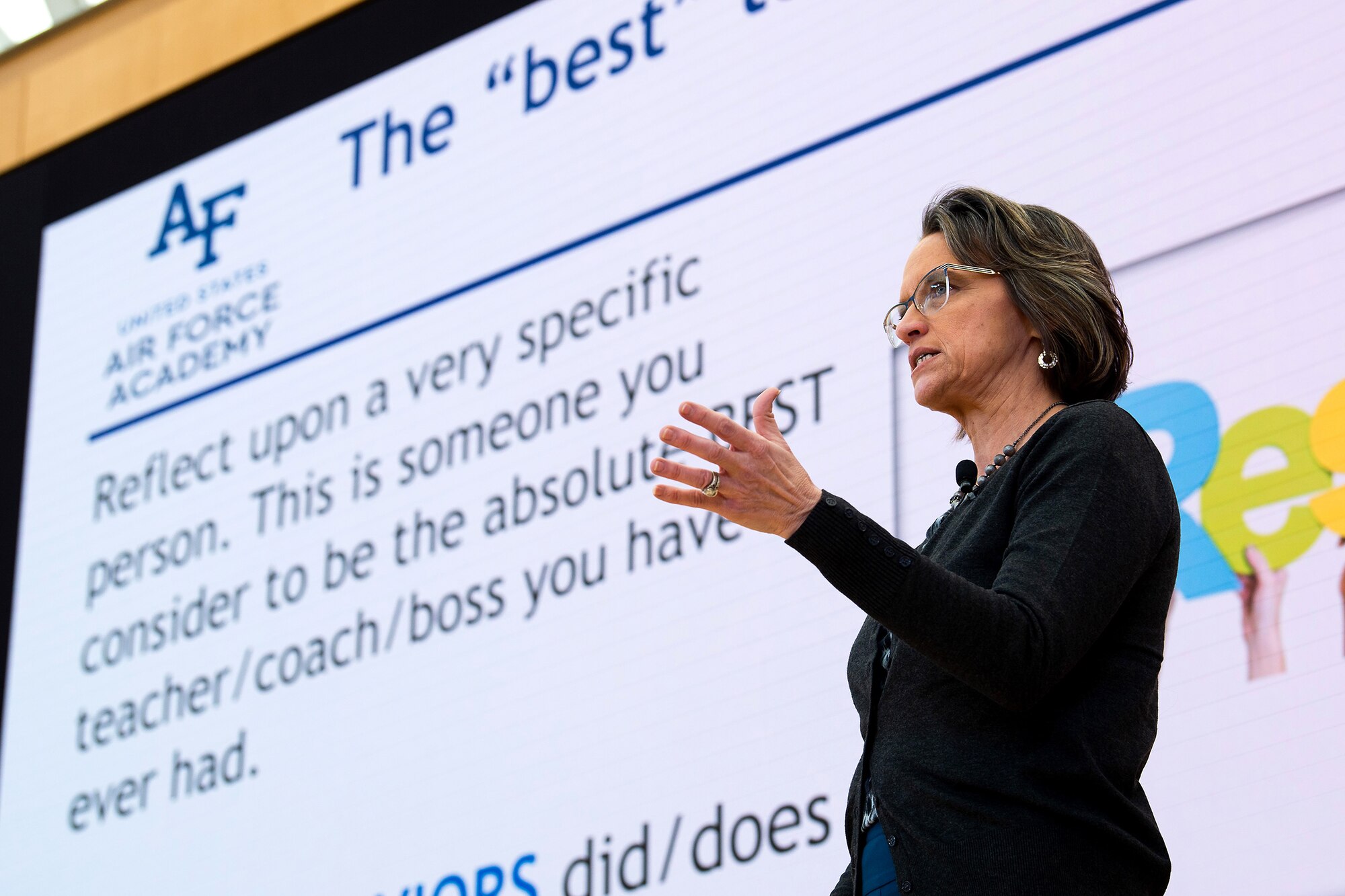 Dr. Jackie Hooper, Center for Character and Leadership Development assistant professor, hosts a workshop during the 2022 National Character and Leadership Symposium.