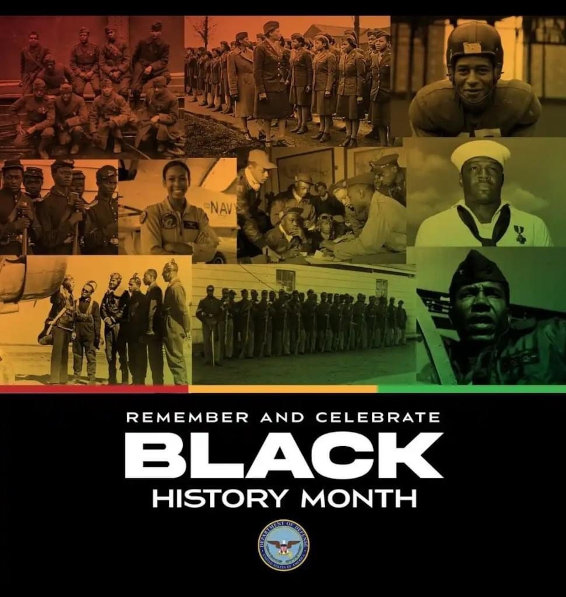 The Department of Defense recognizes the bravery and exceptional service of Black military and civilian personnel. This month and throughout the year, we celebrate the richness and diversity of their achievements. (Graphic by the Department of Defense)