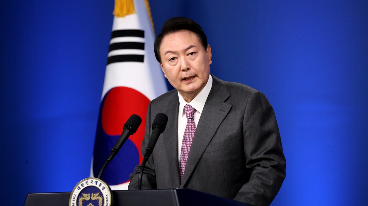 President Yoon Suk-yeol delivers a speech during a news conference