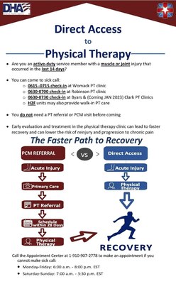 Graphic describing times to come for Physical Therapy - Active Duty Soldiers
