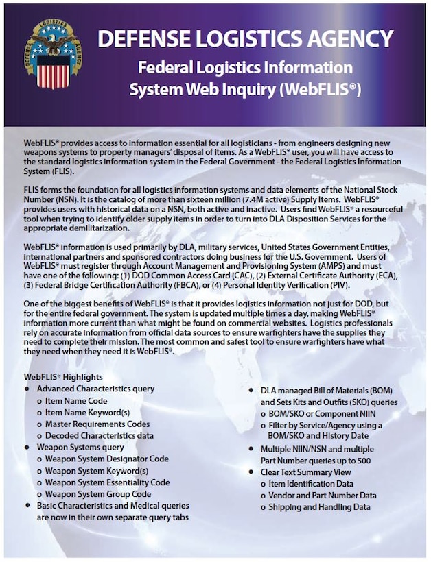 Federal Logistics Information System Web Inquiry (WebFLIS®) thumbnail