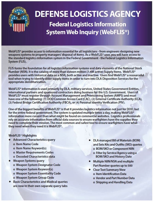 Federal Logistics Information System Web Inquiry (WebFLIS®)