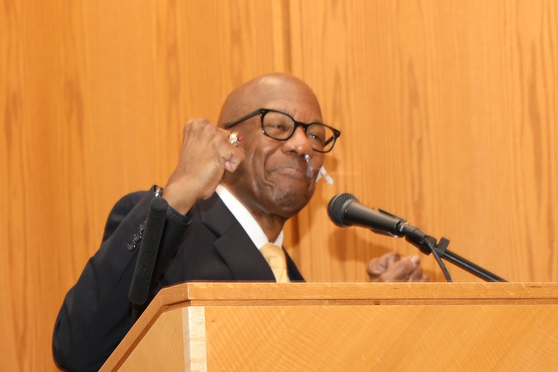 The Honorable Dr. Clifford L. Stanley, a retired U.S. Marine Corps Major General, provides the keynote address for the Naval Sea Systems Command Joint Warfare Centers’ Martin Luther King Jr. Day Observance hosted by Naval Surface Warfare Center, Philadelphia Division on Jan. 19, 2023. (U.S. Navy photo by Gary Ell, Ctr/Released)
