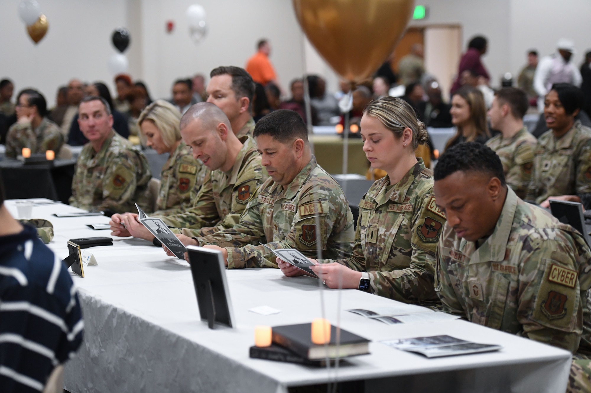 Keesler personnel attend the annual Dr. Martin Luther King Jr. Luncheon inside the Roberts Consolidated Aircraft Maintenance Facility at Keesler Air Force Base, Mississippi, Jan. 30, 2023.