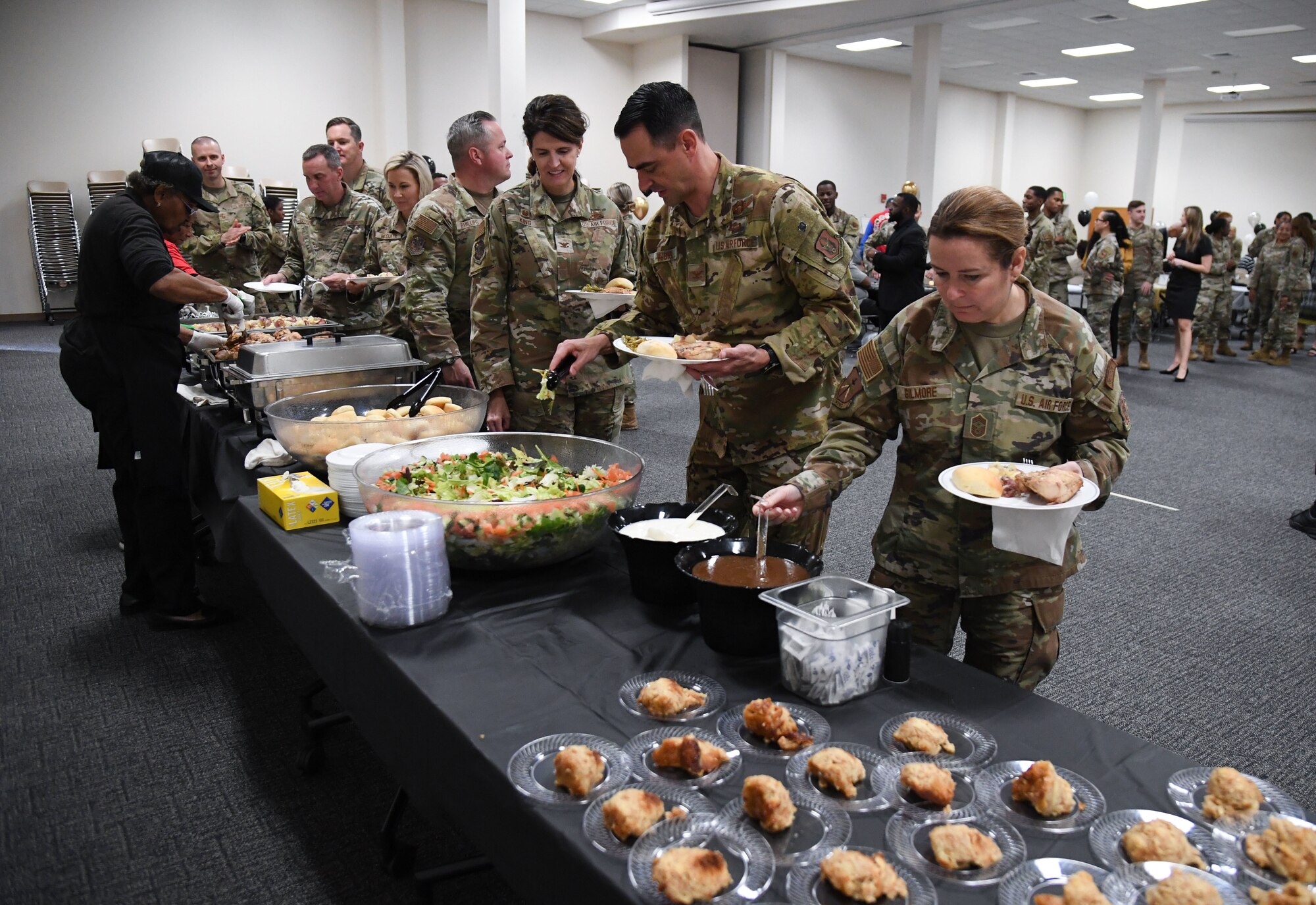Keesler personnel attend the annual Dr. Martin Luther King Jr. Luncheon inside the Roberts Consolidated Aircraft Maintenance Facility at Keesler Air Force Base, Mississippi, Jan. 30, 2023.