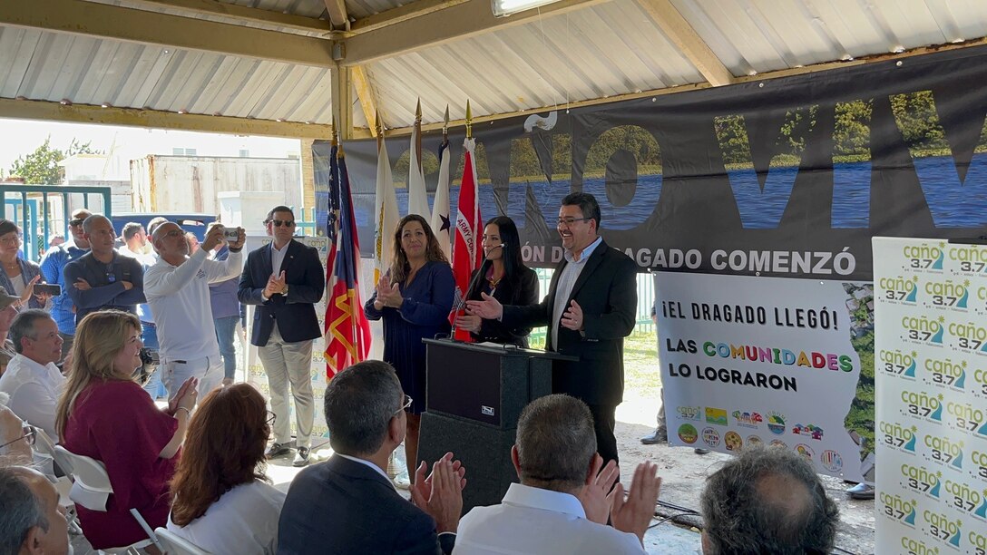 Assistant Secretary of the Army for Civil Works, Hon. Michael L. Connor provides remarks during the El Caño Martín Peña Groundbreaking Ceremony in San Juan, Puerto Rico, Jan. 1, 2023.