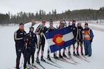 The Colorado National Guard Biathlon Team at the Casper Mountain Biathlon Range, Casper, Wyoming, Jan. 13-15, 2023. The team has experienced and novice CONG members (from left) U.S. Army Sgt. Sage Hamilton, Company D, 572nd Brigade Engineer Battalion, Staff Sgt. Lisl Lefevre, 3650th Maintenance Company, Capt. Bailey Bullock, 217th Space Support Company, Sgt. William Felts Company B, 1st Battalion, 157th Infantry (Mountain), Sgt. Joshua Drews, Company C, 1st Battalion, 157th Infantry (Mountain), Spc. Zachary Schmid, C/1-157IN, 2nd Lt. Alexis Tousignant, D/572BEB, and Lt. Col. Chip Hahn, U.S. Northern Command, Mobilization Command.