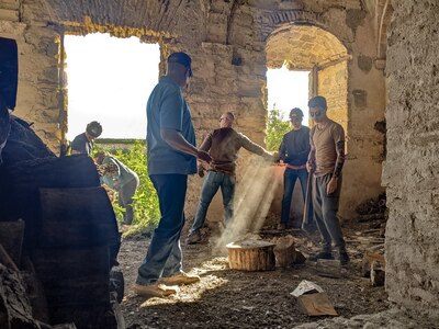 JEREZ DE LA FRONTERA, Spain (Jan. 21, 2023) Seabees assigned to Naval Mobile Construction Battalion (NMCB) 11 prepare to chop firewood during a volunteer event at the Charterhouse of Santa María de la Defensión, Jan. 21, 2023, in Jerez de la Frontera, Spain. NMCB 11 operates as a part of Navy Expeditionary Combat Command and is assigned to Commander, Task Force 68 for deployment across the U.S. Naval Forces Europe-Africa area of operations to defend U.S., allied, and partner interests. (U.S. Navy photo by Mass Communication Specialist 2nd Class James S. Hong)