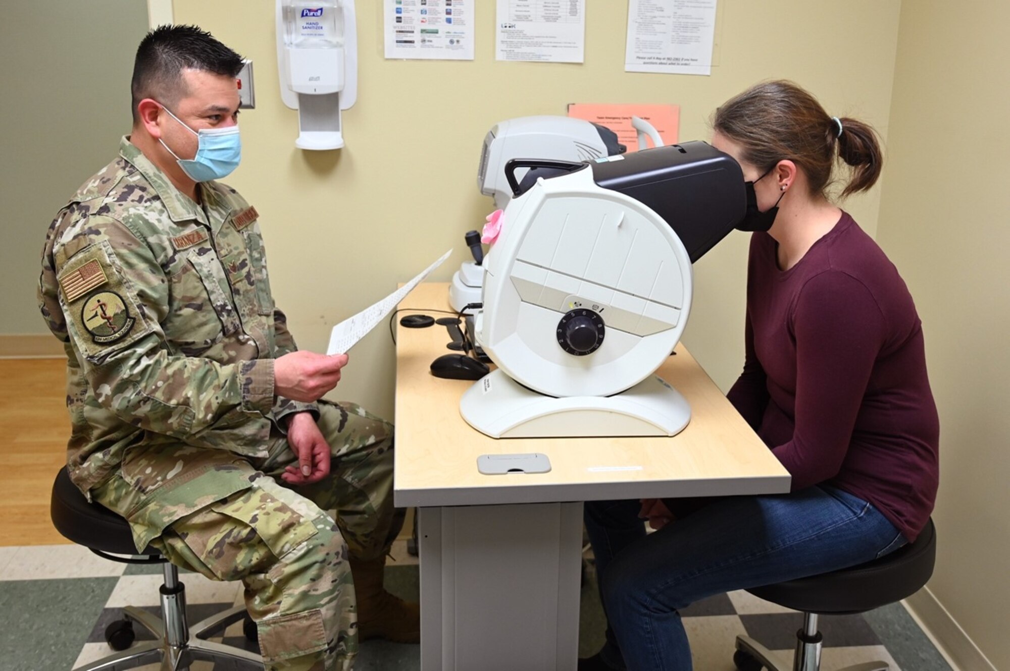 U.S. Air Force Senior Airman Javan Parker, a medical technician with the 62d Medical Squadron, takes a patient’s vitals at Joint Base Lewis-McChord, Washington, Feb. 3, 2023. The 62d MDS, located in the McChord Clinic, provides quality healthcare services to promote fit, resilient, and ready forces. (U.S. Air Force photo by Senior Airman Callie Norton)