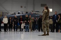 Airmen talking to group