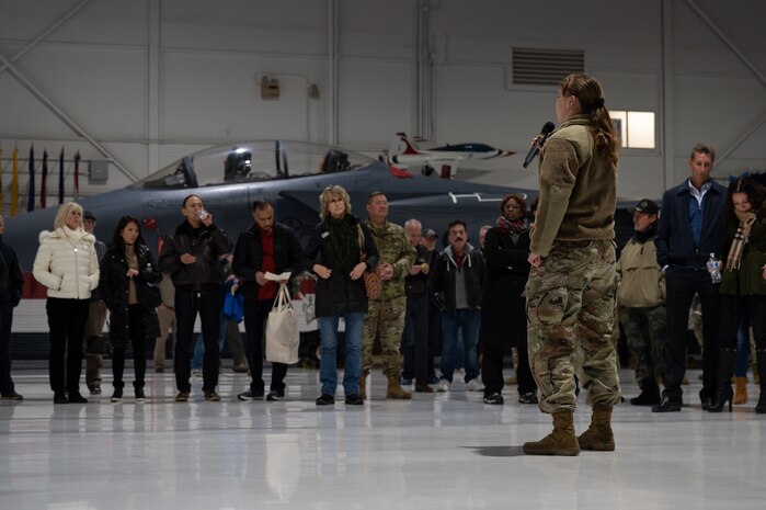 Airmen talking to group