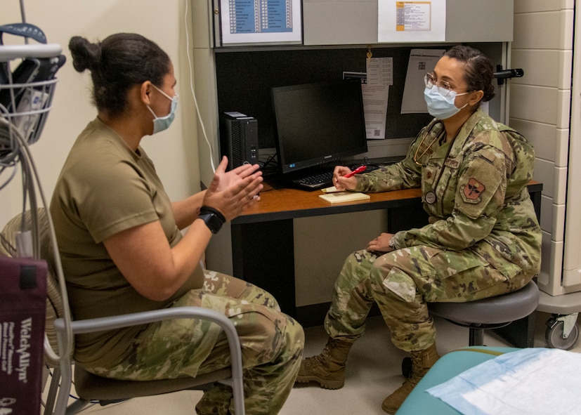 Maj. Hannah Valdes-Chenoweth, 959th Surgical Operations Squadron obstetrician and gynecologist, consults a patient in the Women’s Health Clinic at Wilford Hall Surgical Ambulatory Center, Joint Base San Antonio-Lackland, Texas, Feb. 2, 2023. The Women’s Health Clinic offers annual exams, full-scope gynecology services, obstetric services to include prenatal and postpartum care and a walk-in contraception clinic. (U.S. Air Force photo by Senior Airman Melody Bordeaux)