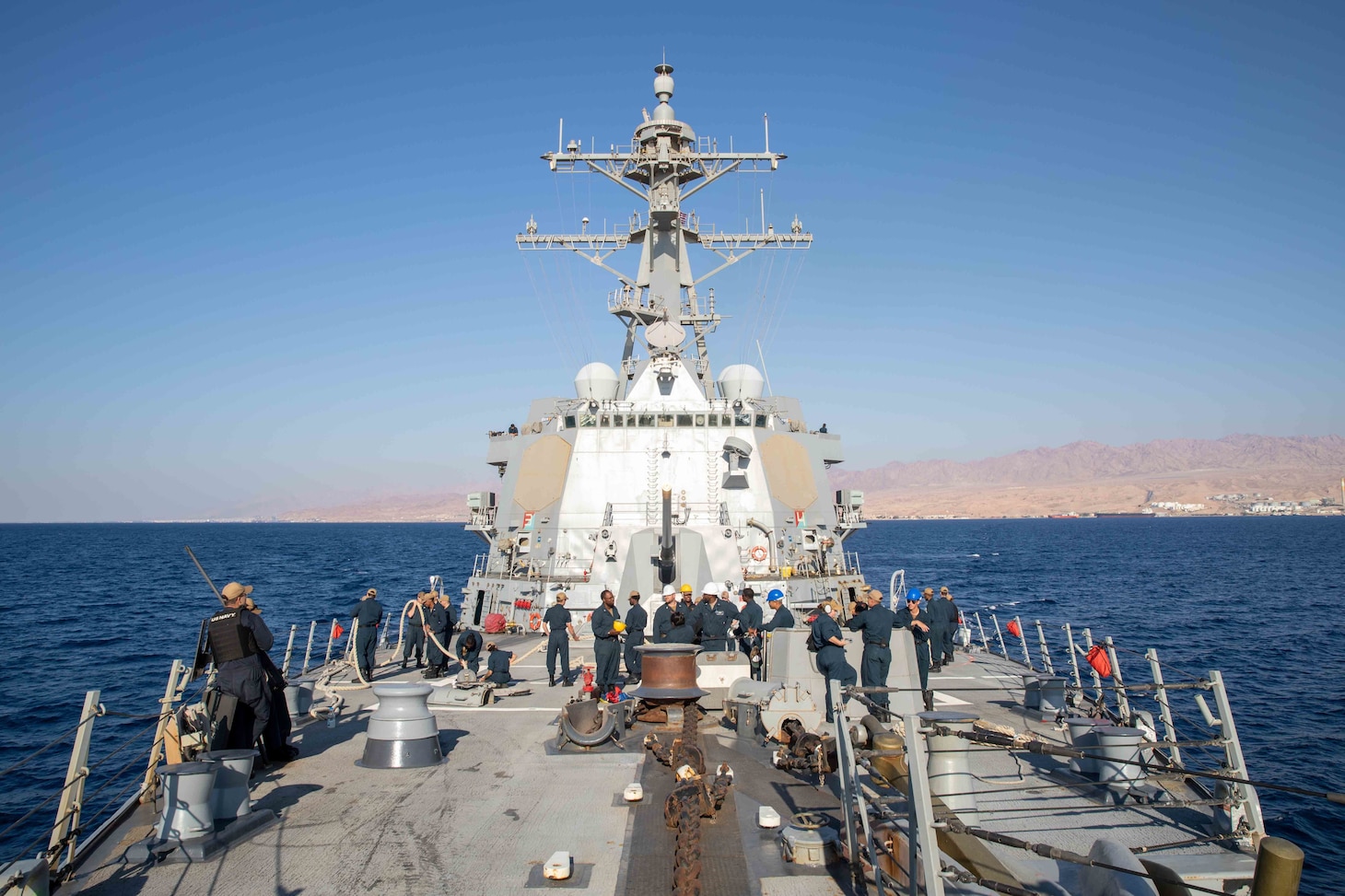 Guided-missile destroyer USS Nitze (DDG 94) sails in the Red Sea, Nov. 17. Nitze is deployed to the U.S. 5th Fleet area of operations to help ensure maritime security and stability in the Middle East region.