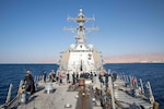 Guided-missile destroyer USS Nitze (DDG 94) sails in the Red Sea, Nov. 17. Nitze is deployed to the U.S. 5th Fleet area of operations to help ensure maritime security and stability in the Middle East region.