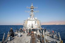 Guided-missile destroyer USS Nitze (DDG 94) sails in the Red Sea, Nov. 17. Nitze is deployed to the U.S. 5th Fleet area of operations to help ensure maritime security and stability in the Middle East region.