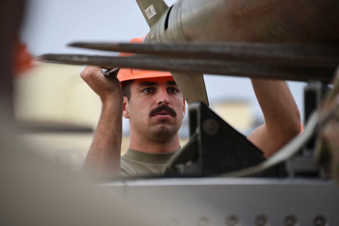 Munitions systems student, Airman 1st Class Brett Blackburn, loads ammo as part of the 363rd TRS training.