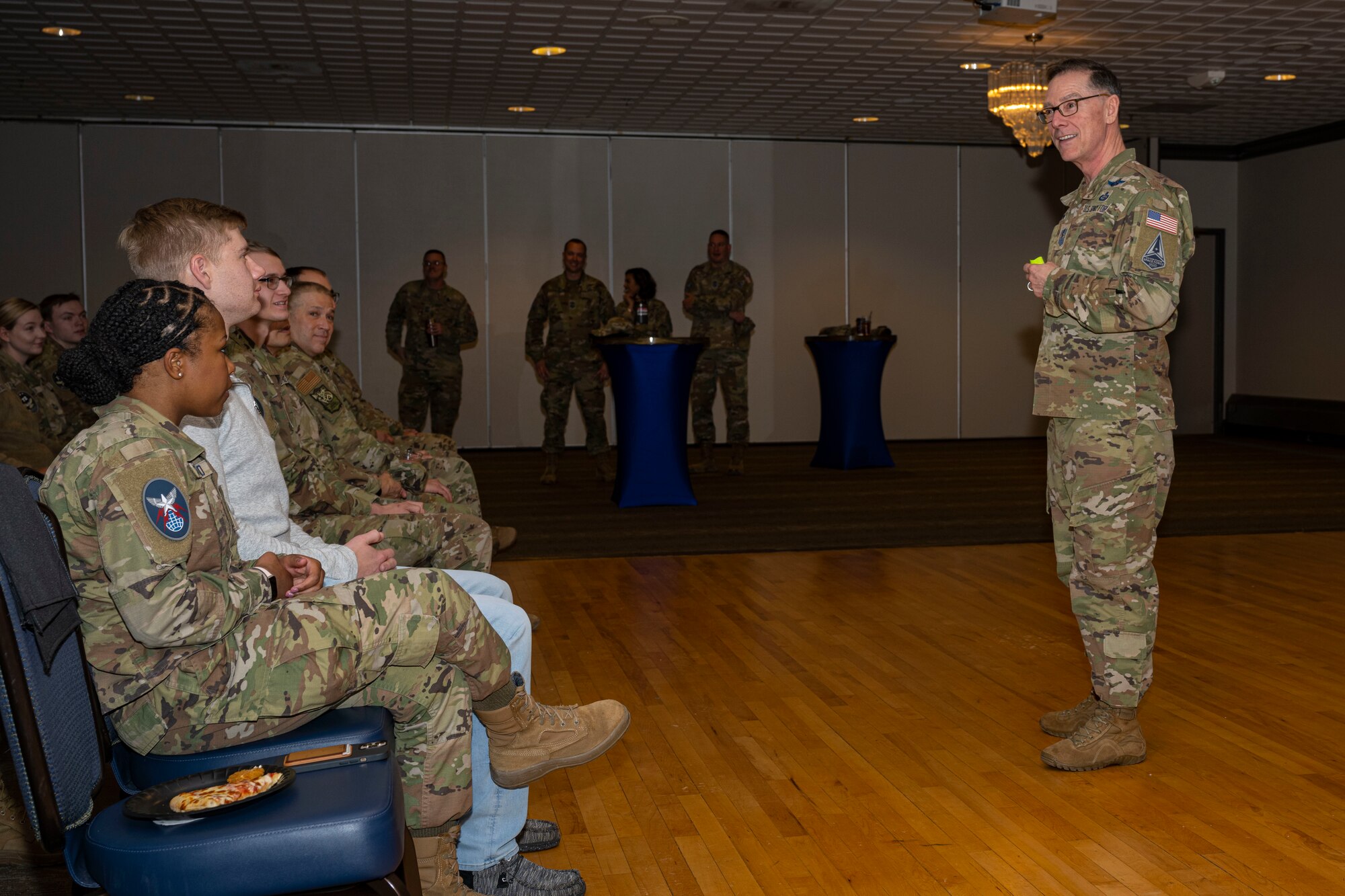 Uniformed personnel at a town hall